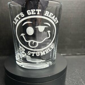 Clear Whiskey Glass with Fun Graphic & Text.